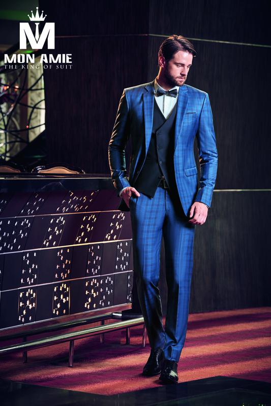 Bộ Vest Doanh Nhân Cao Cấp Caro Xanh D583-1