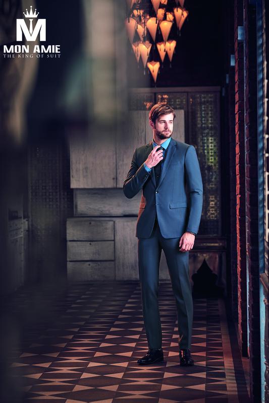 Bộ Vest Nam Doanh Nhân Caro Xanh Sọc Chìm D598-1